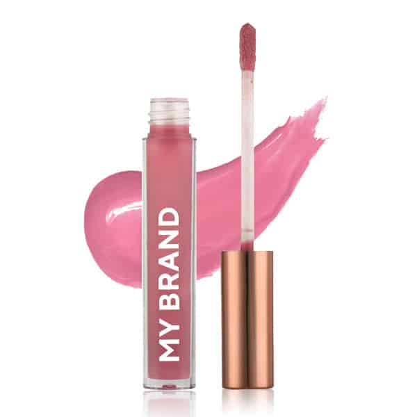 brillo de labios de marca blanca en tubo de oro rosa - Aurora Cosmetics