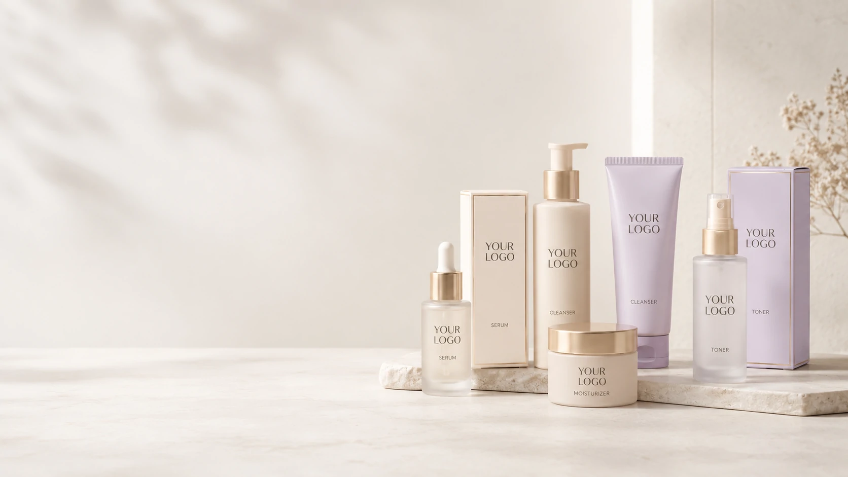 Private label skincare products with ready-to-brand packaging by Aurora Global Brands